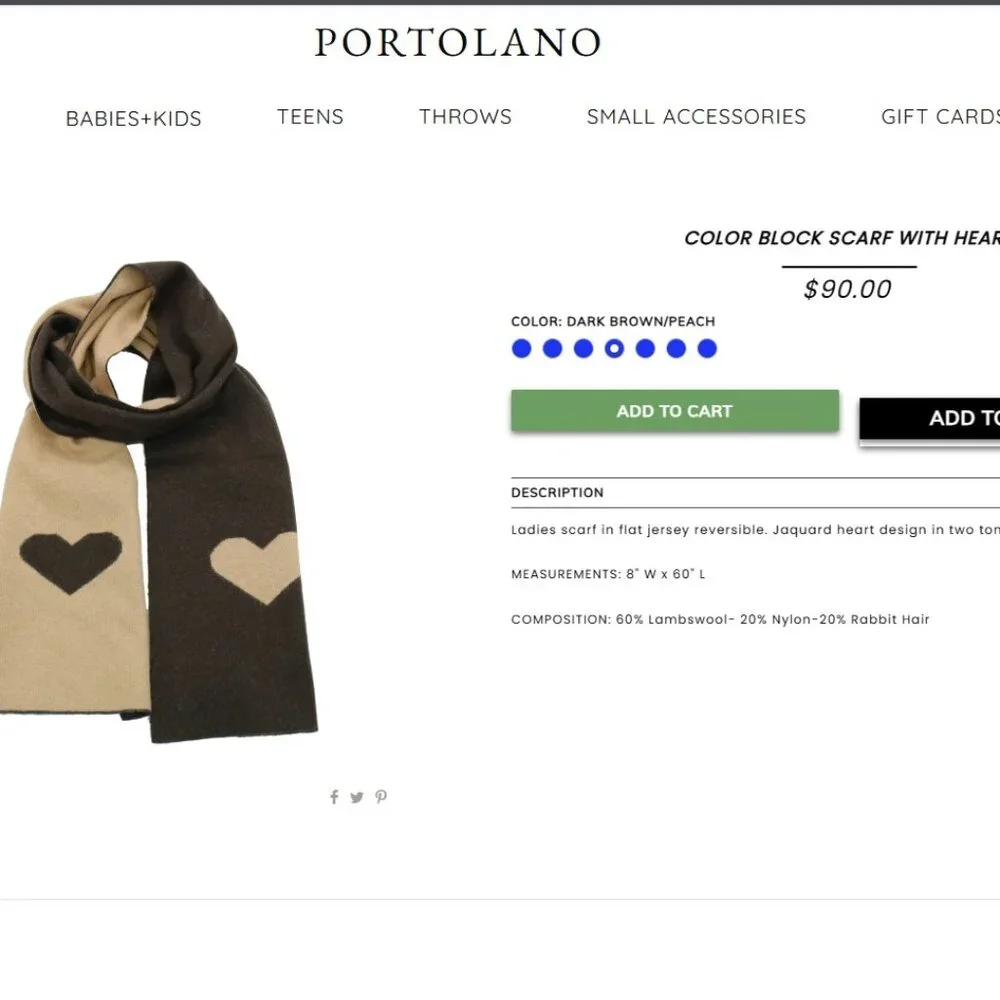 Portolano Color Block Scarf With Heart Lambswool/Angora